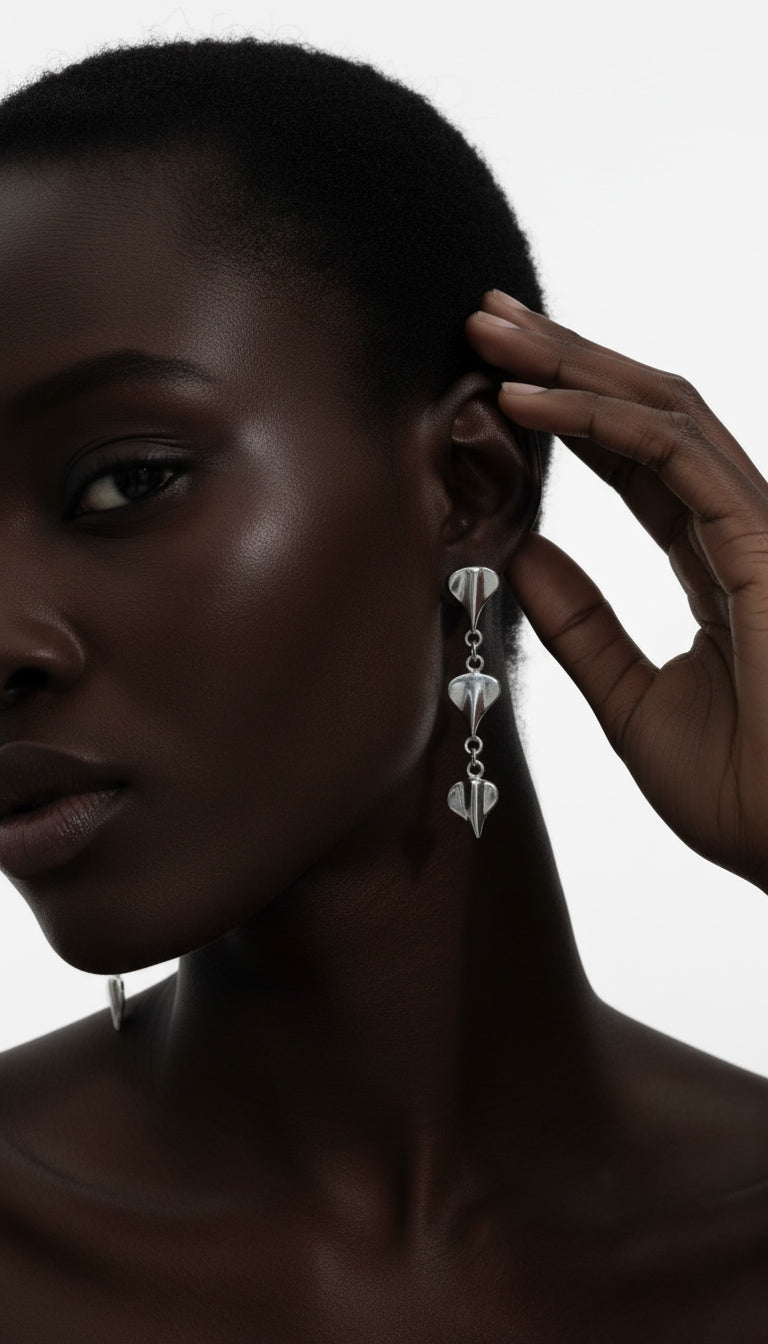 Silver Tembo Three-Drop Earrings