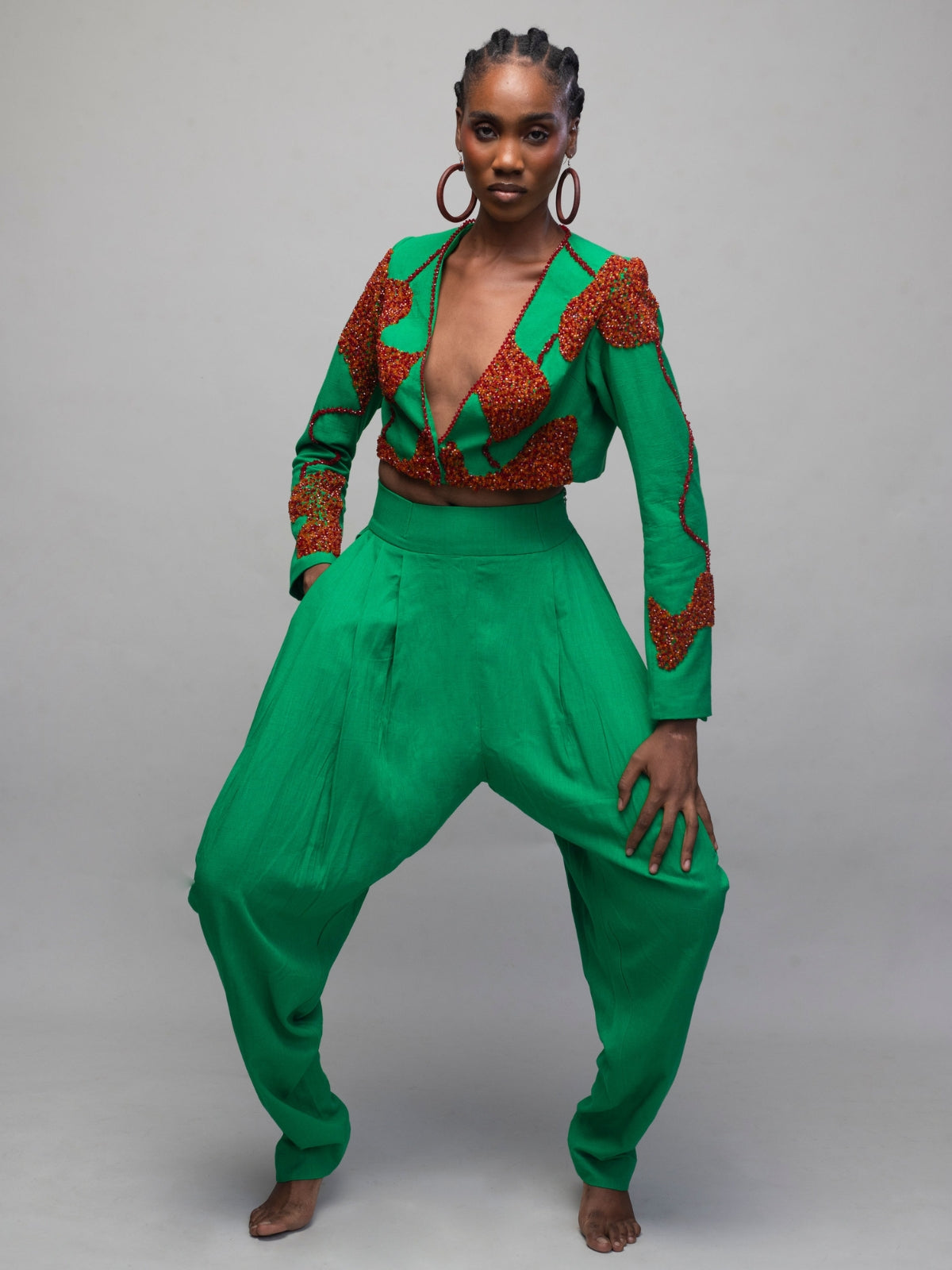 Otu Green Crop Jacket and Pant Set