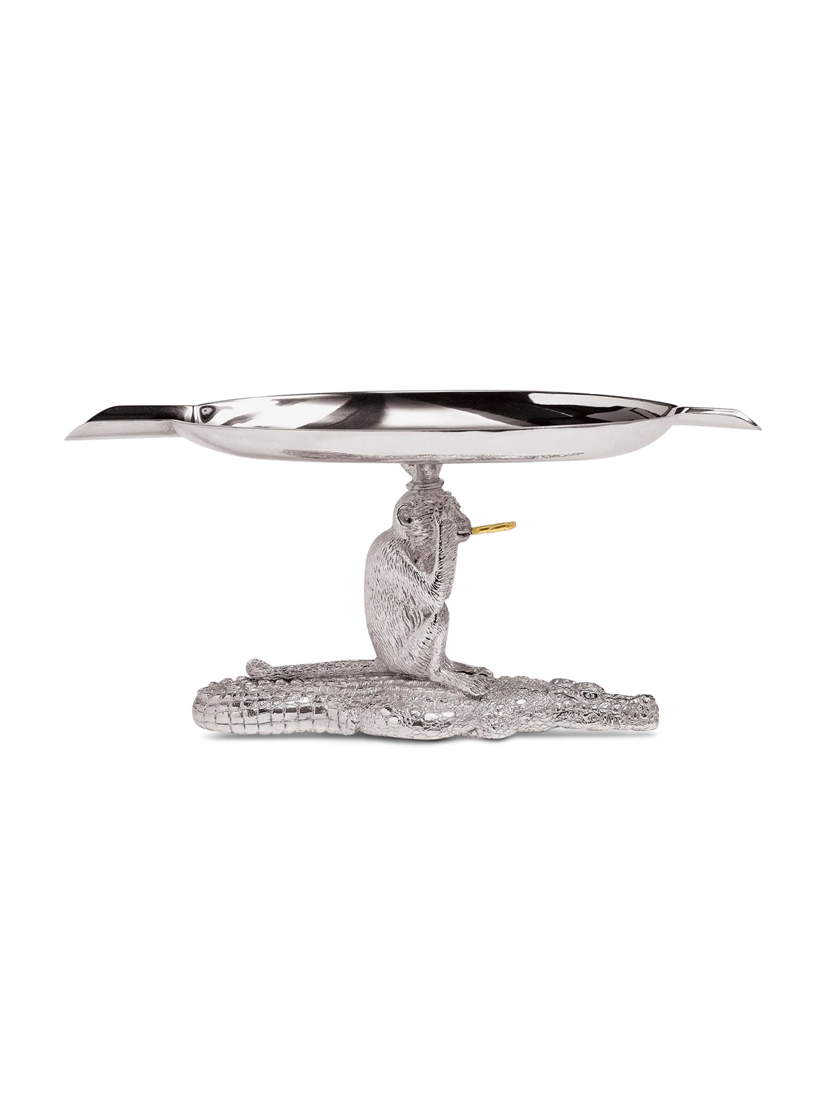 Gold and Silver Crocodile and Monkey Ashtray