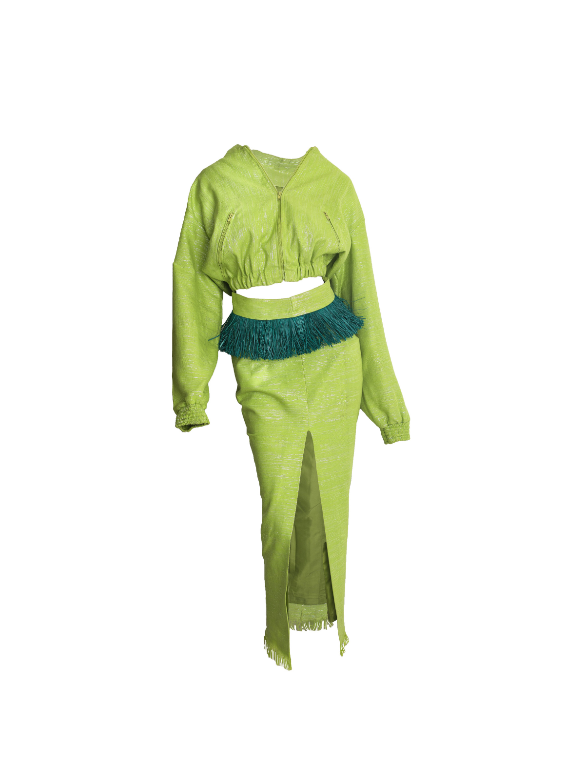 Green Bomber Top And Skirt Set