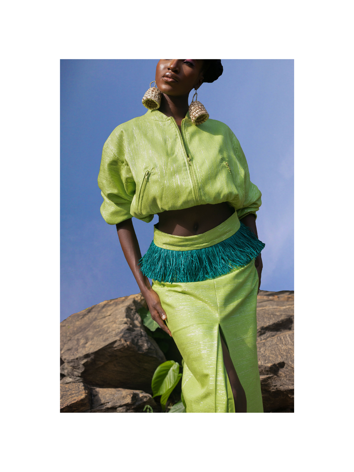 Green Bomber Top And Skirt Set