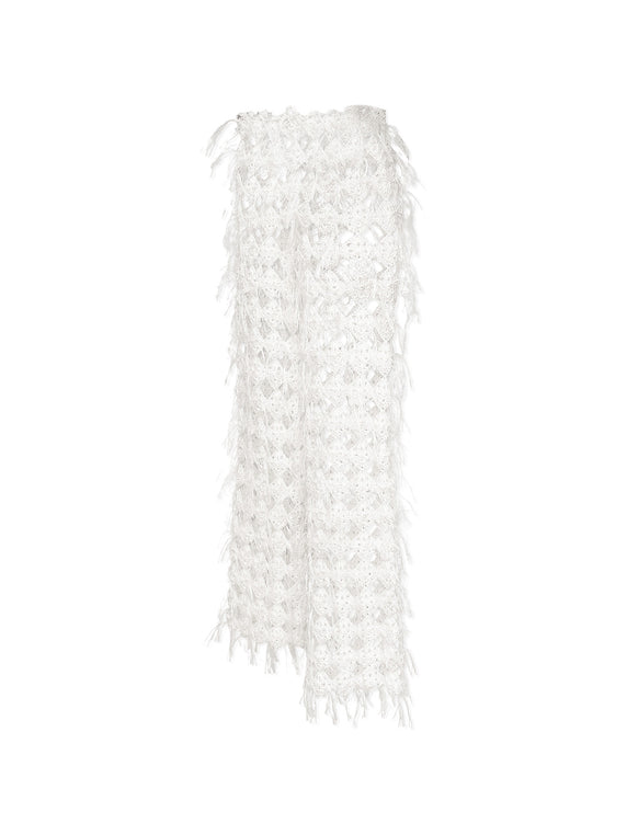 White Crochet Fringed Pants