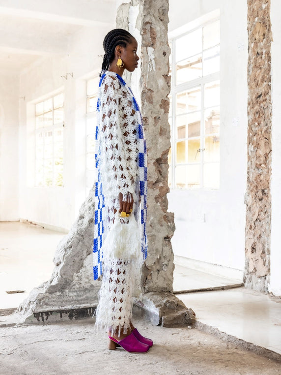 White Crochet Fringed Pants