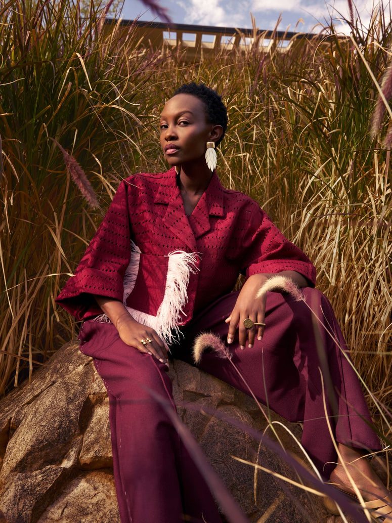 Aso Oke Jacket With Feathers