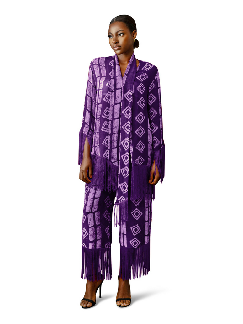 Purple Adire Tassel Culotte Set