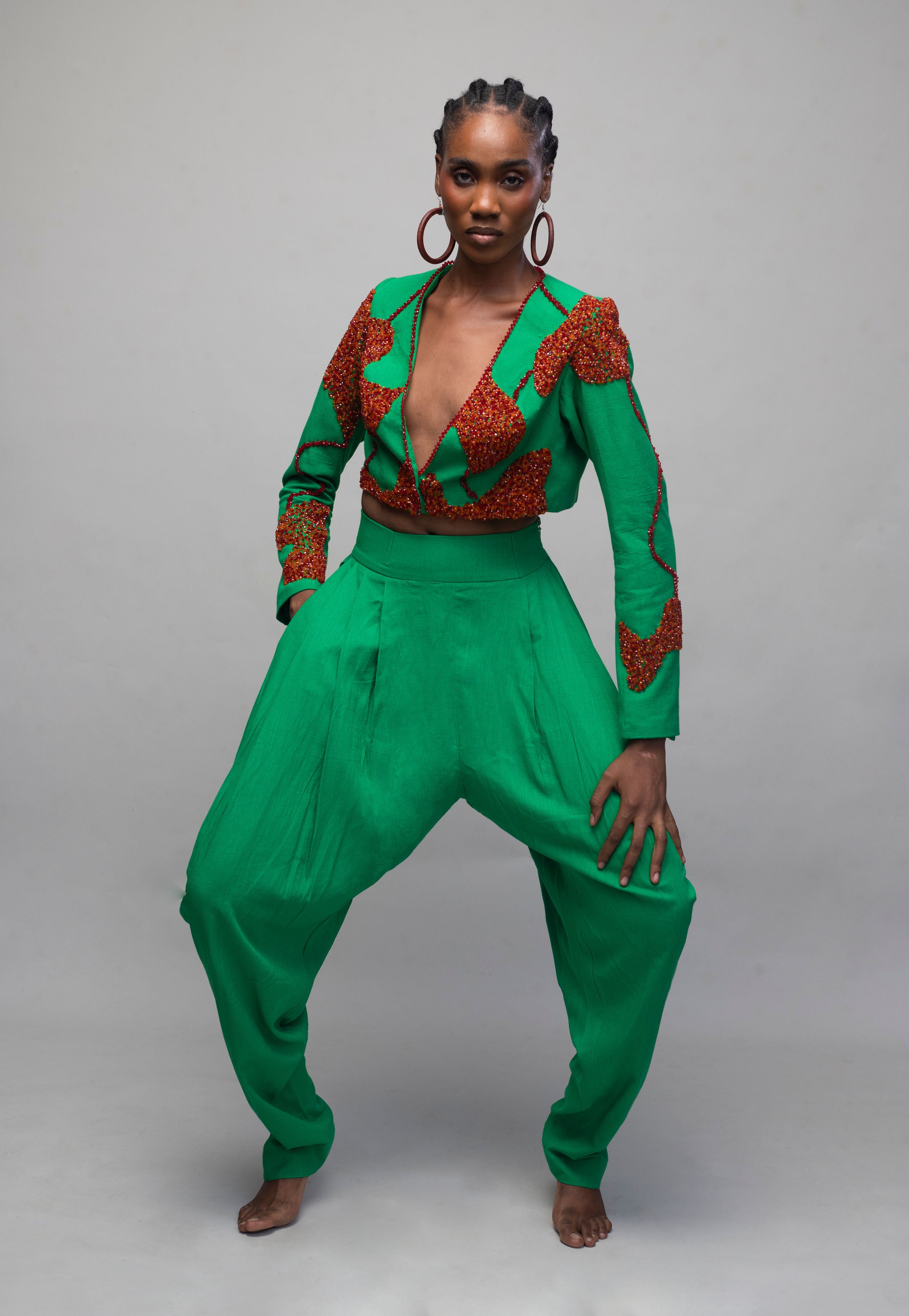 Otu Green Crop Jacket and Pant Set