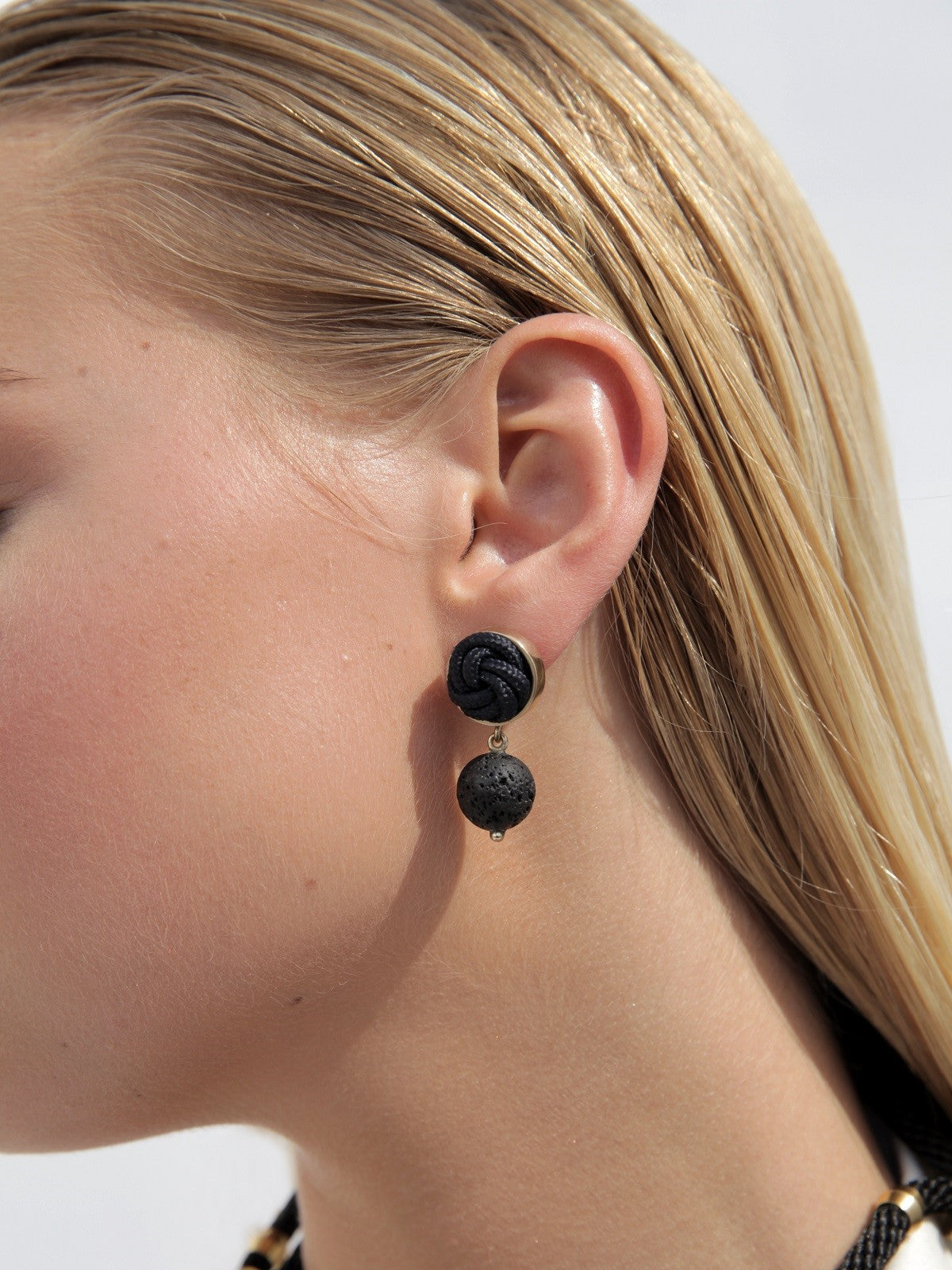 Black Maia Lava Stone Earrings