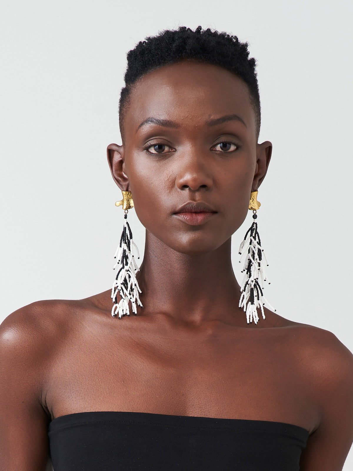 Black & White Yatta Fringe Earrings