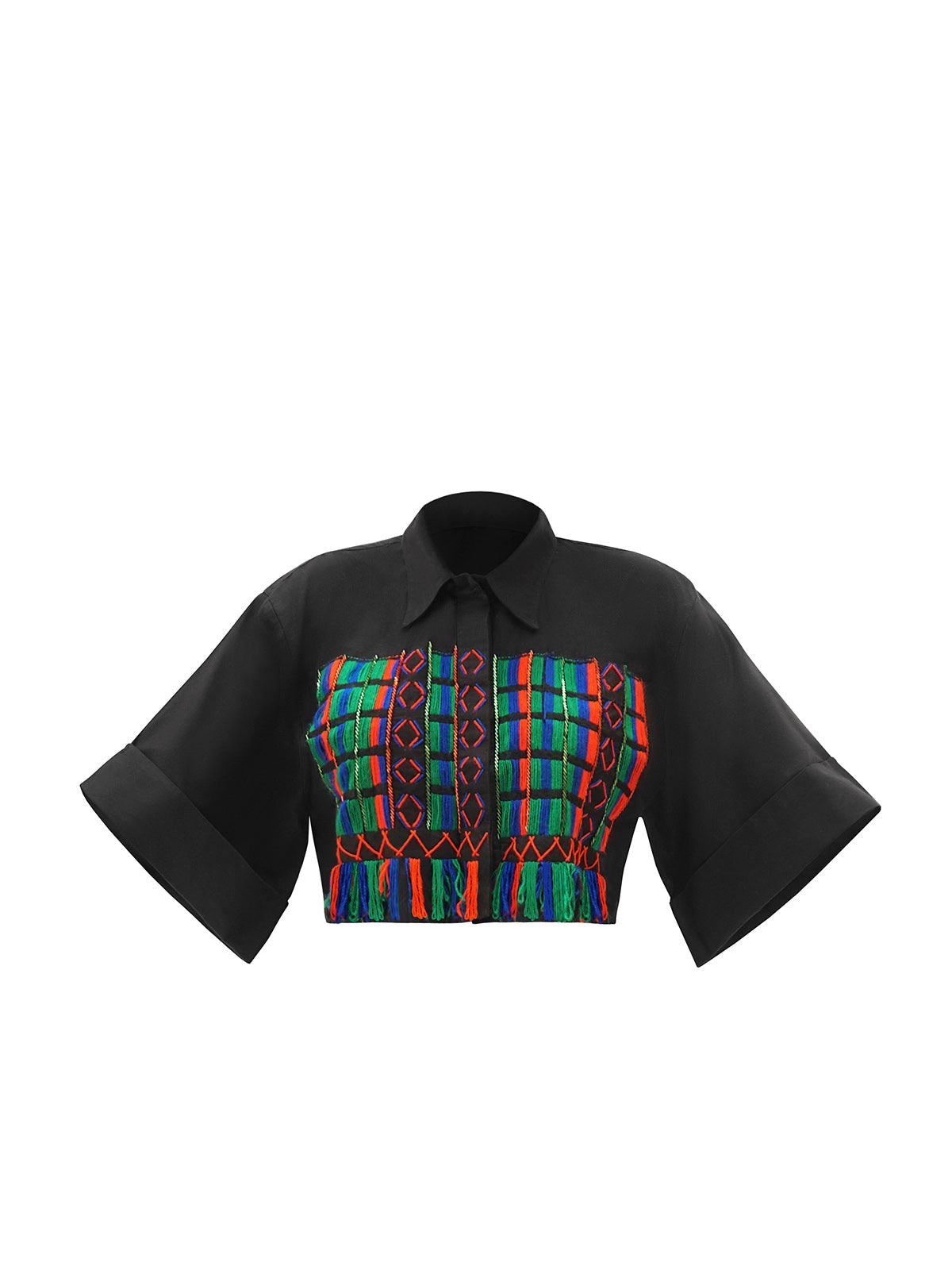 Black Fulani Embroidered Crop Top