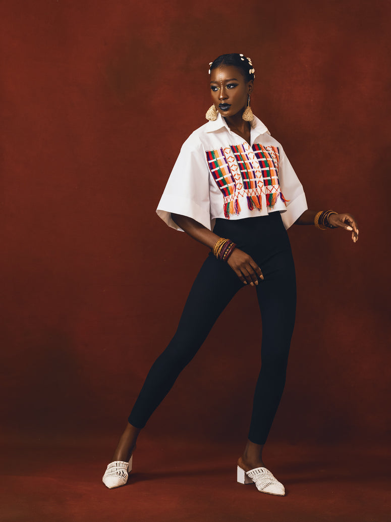 White Fulani Embroidered Crop Top