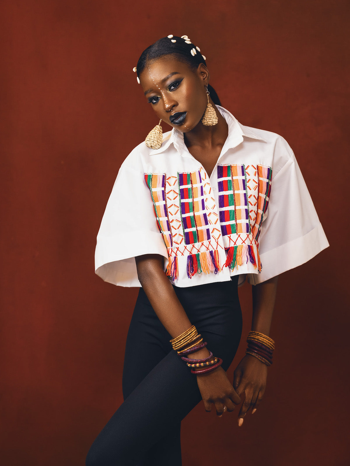 White Fulani Embroidered Crop Top